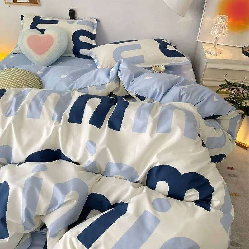 Korean y2k Bedding Bed Flat Sheet Pillowcase Duvet Set Kids Adults Queen Full Twin Size Purple Pentagram Quilt Cover Y260124