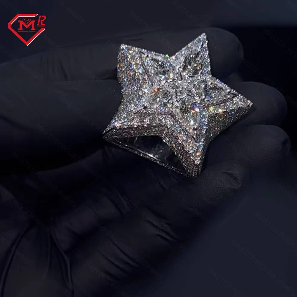 Custom Hiphop Star Moissanite Ring 925 Sterling Silver Iced Out Custom Moissanite Ring