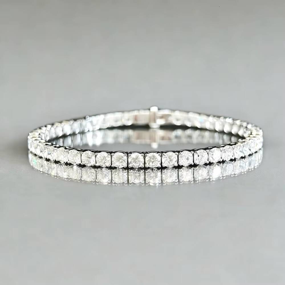 Platinum Lab Grown Diamond Round Brilliant Cut 34mm Tennis Bracelet Four-Prong Full Diamond Chain CMA Certified Couple Gift