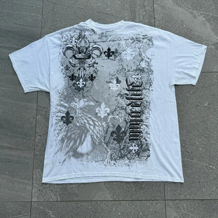 Hip Hop T-Shirt Streetwear Women Vintage Graphic American Style Fashion Baggy Pure Tops Leisure Couple Short Sleeves 260122