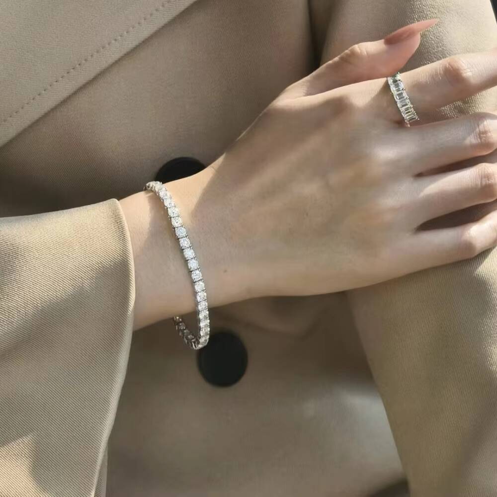 Wholesale High Quality Platinum 18K Gold Plated Lab-grown Diamond 43mm Tennis Bracelet D VVS CMA Certified Full Diamond Chain