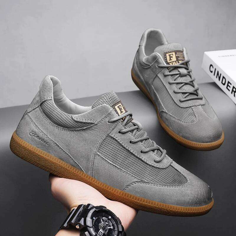 2025 New Genuine Leather Outdoor Non-slip Walking Shoe Breathable Mesh Men's Casual Shoes Luxury Men Sneakers H260124