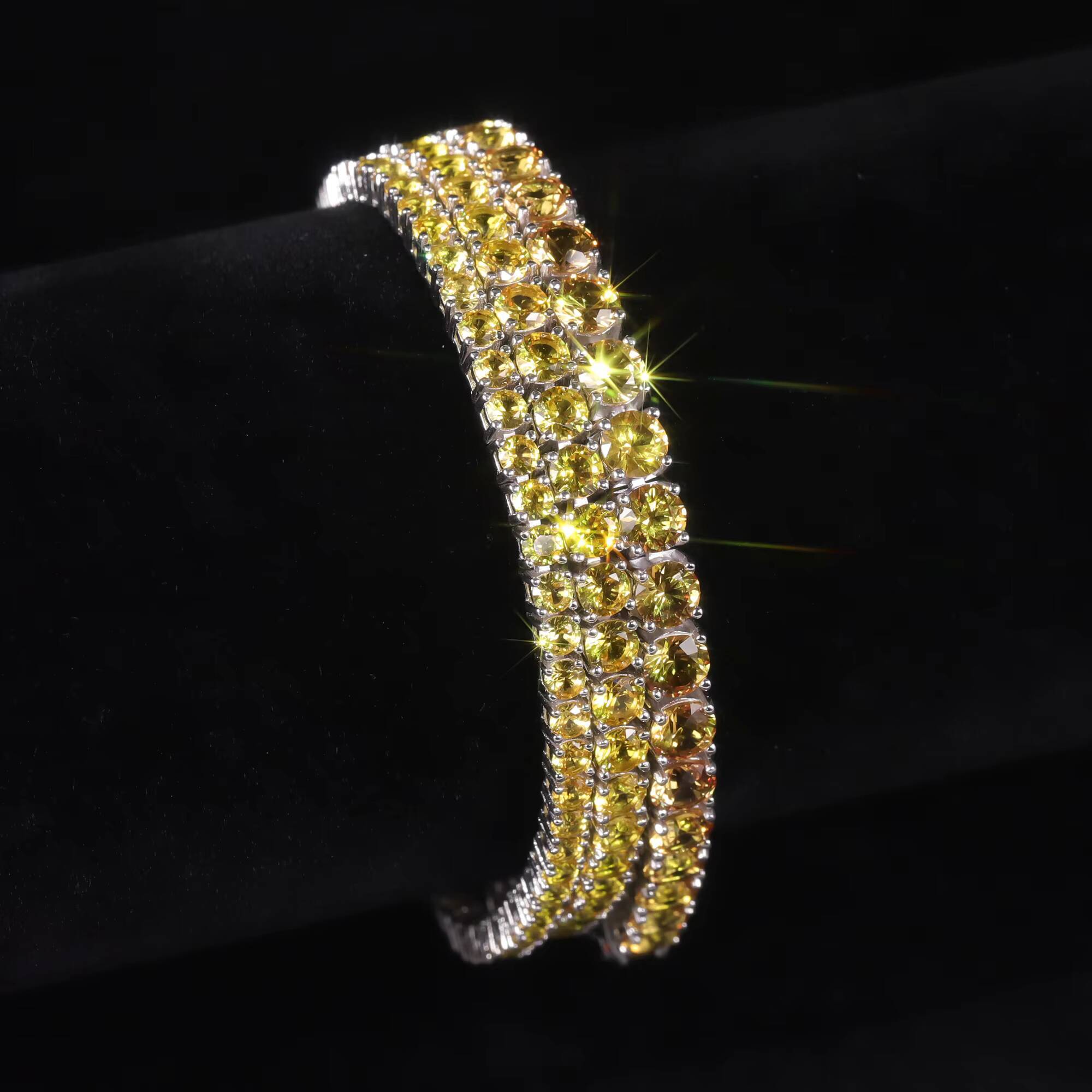 Affordable Factory Prices 925 Sterling Silver Tennis Chain Custom 3mm 4mm 5mm Yellow Lab Grown Sapphire Tennis Bracelet