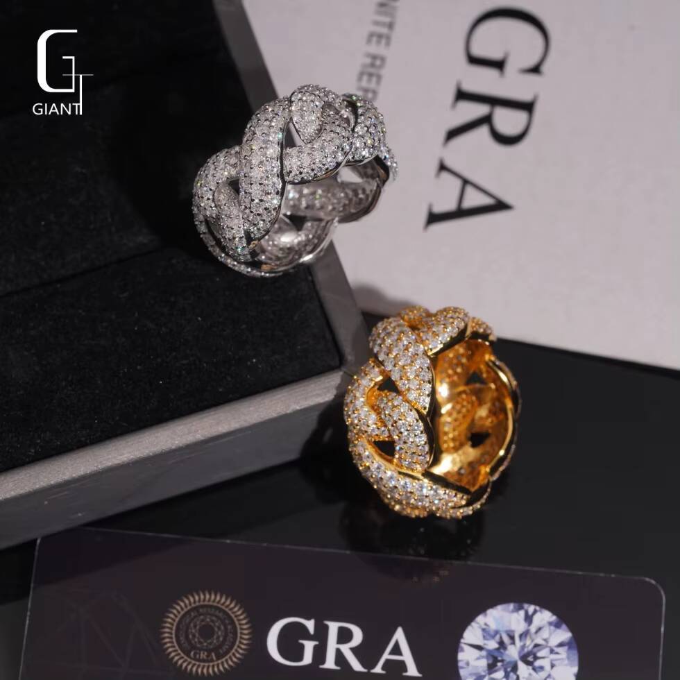 Wholesale 512ct Three Rows Iced Out Moissanite Hip Hop Diamond VVS 925 Sterling Silver Moissanite Rings for Men Fine Jewelry