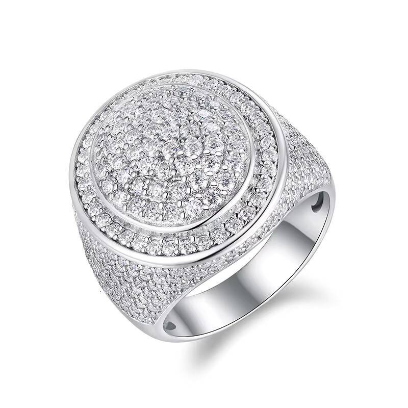 Moissanite Iced Out Round Ring S925 Silver Gold Plated Hip Hop Jewelry for Men Rap Stage Party Fashion Ring