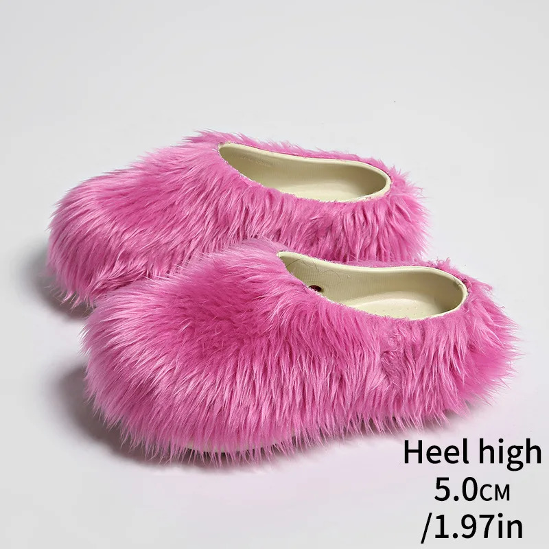Modern Slippers Womens Faux Fur Adult Platform Mule Shoes Thick Sole Slides 260124