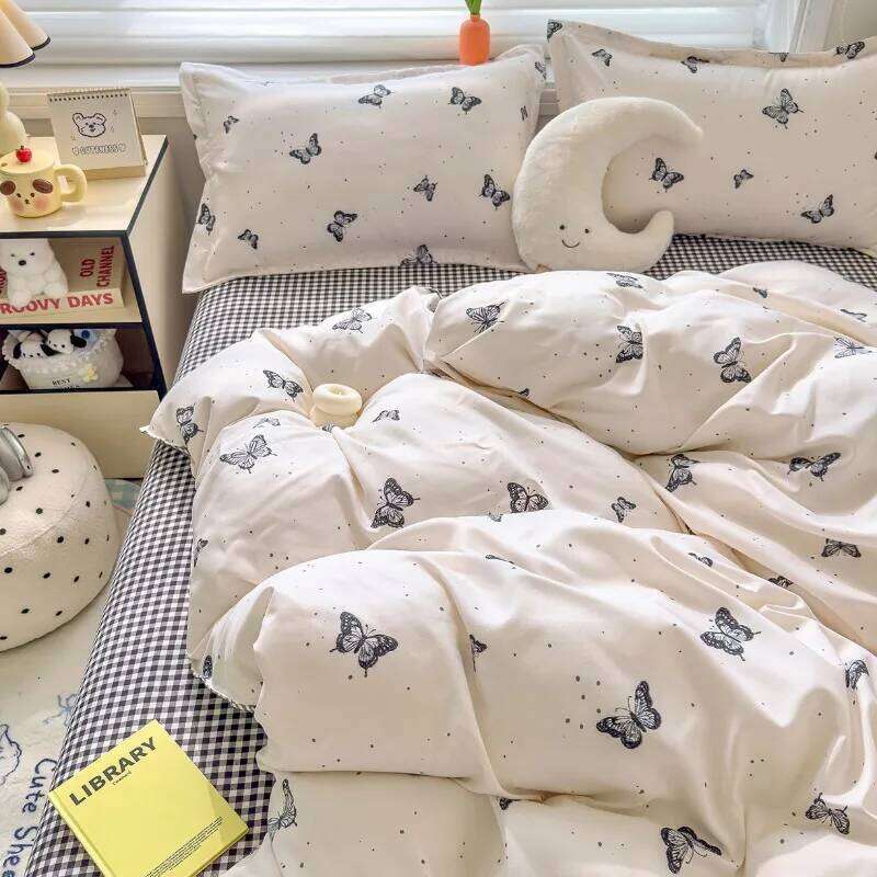 2025 new thickened twill abraded four-piece cartoon cute printed student dormitory bed sheet quilt three-piece set Y260124