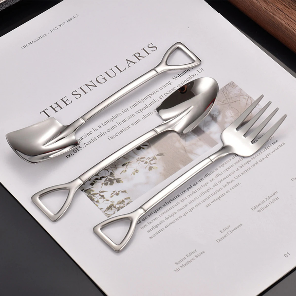 9pcs Stainless steel square spade fork pointed shovel said dessert cake fork spoon fruits 260122