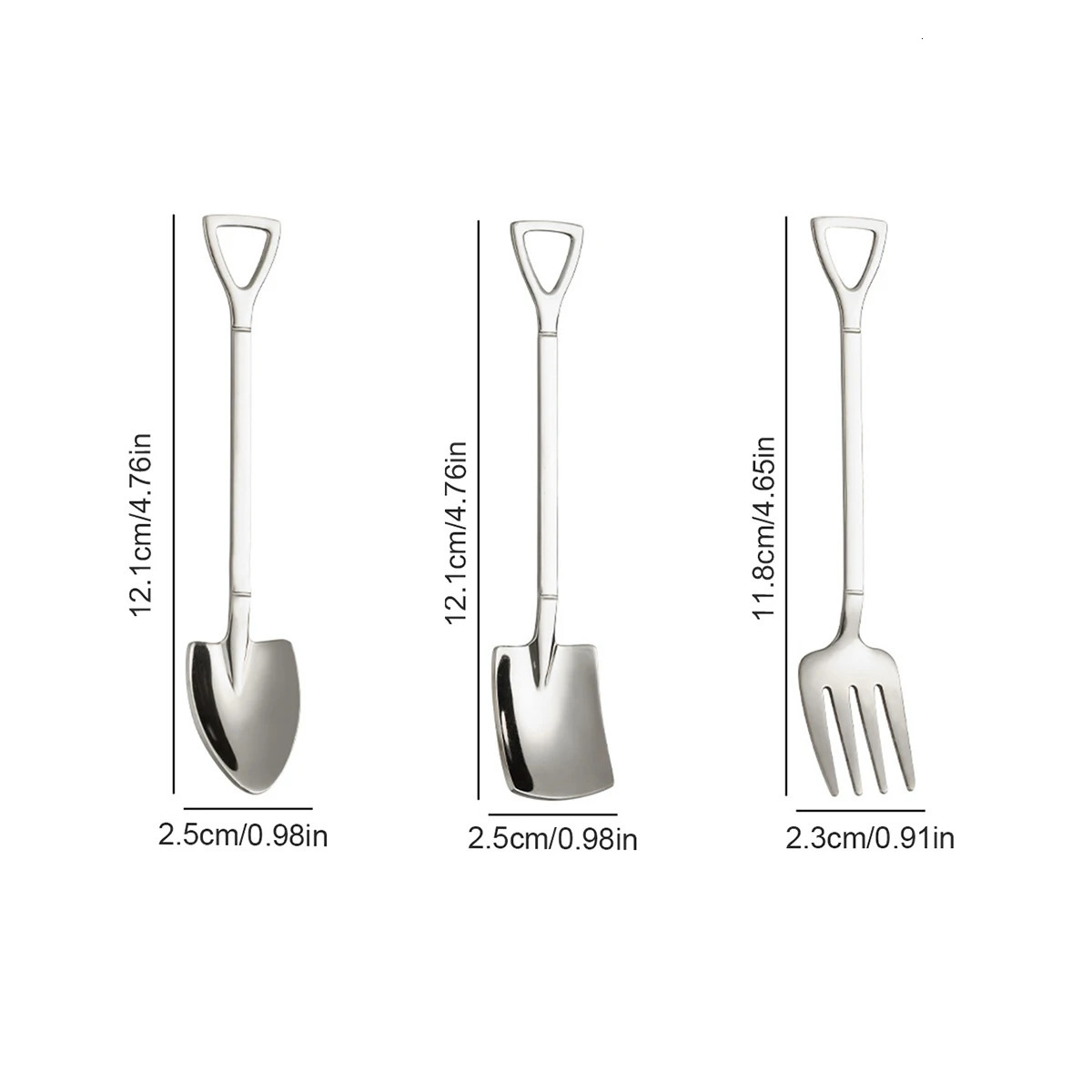 9pcs Stainless steel square spade fork pointed shovel said dessert cake fork spoon fruits 260122
