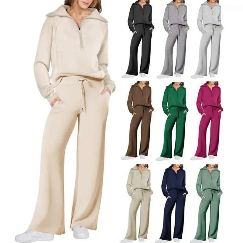 Women's Two Piece Pants Womens 2 Outfits Sweatsuit Oversized Loose Sweatshirt And Wide Leg Matching Lounge Set Fall Tracksuits