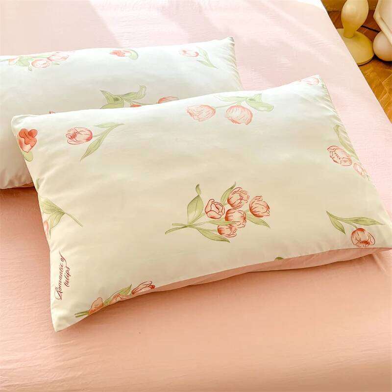 3pcs Pink Tulip Duvet Set, Girls Women Bedroom Plant Flower Decoration Queen Bedding, Letter Printing King Comforter Cover Y260124