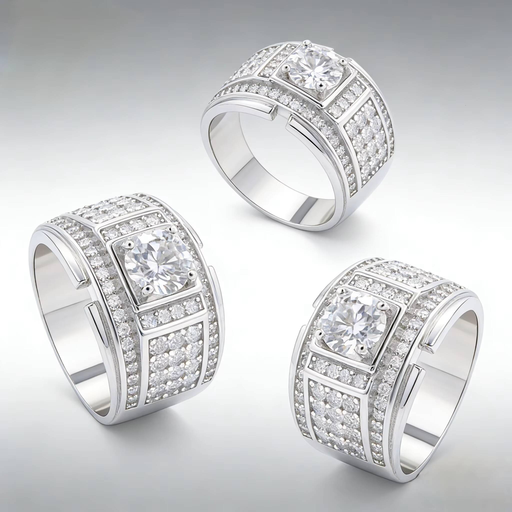CVD Moissanite Round Brilliant CutDiamond Tester 925 Silver VVS Diamond Hip Hop Jewelry Diamond Moissanite Men Ring