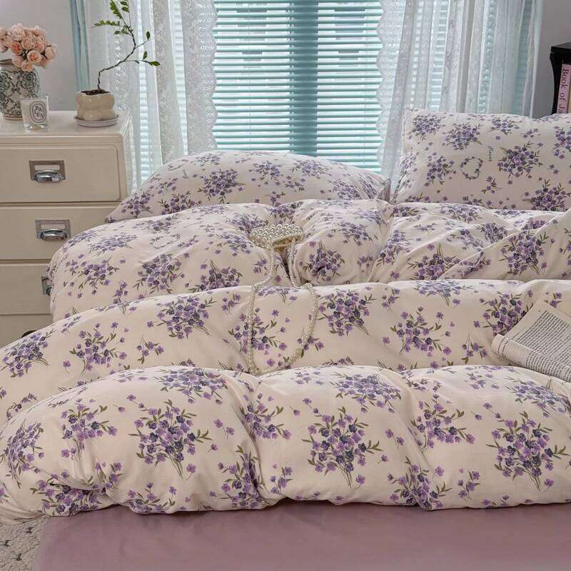 INS Korean Style 2025 Floral Bedding New Skin Friendly Soft Washed Cotton Printed Bed Sheet Sets Y260124