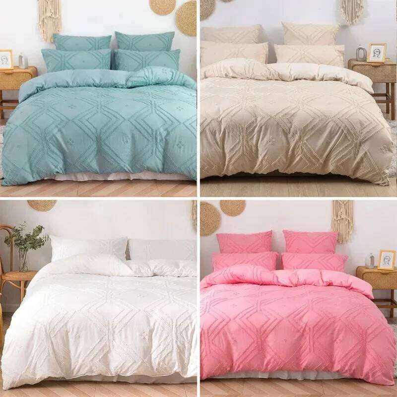 3pcs/set Lightweight Down Bedding Khaki Tufted Duvet Line Comforter Cover Geometric Bed Set for All Season Y260124