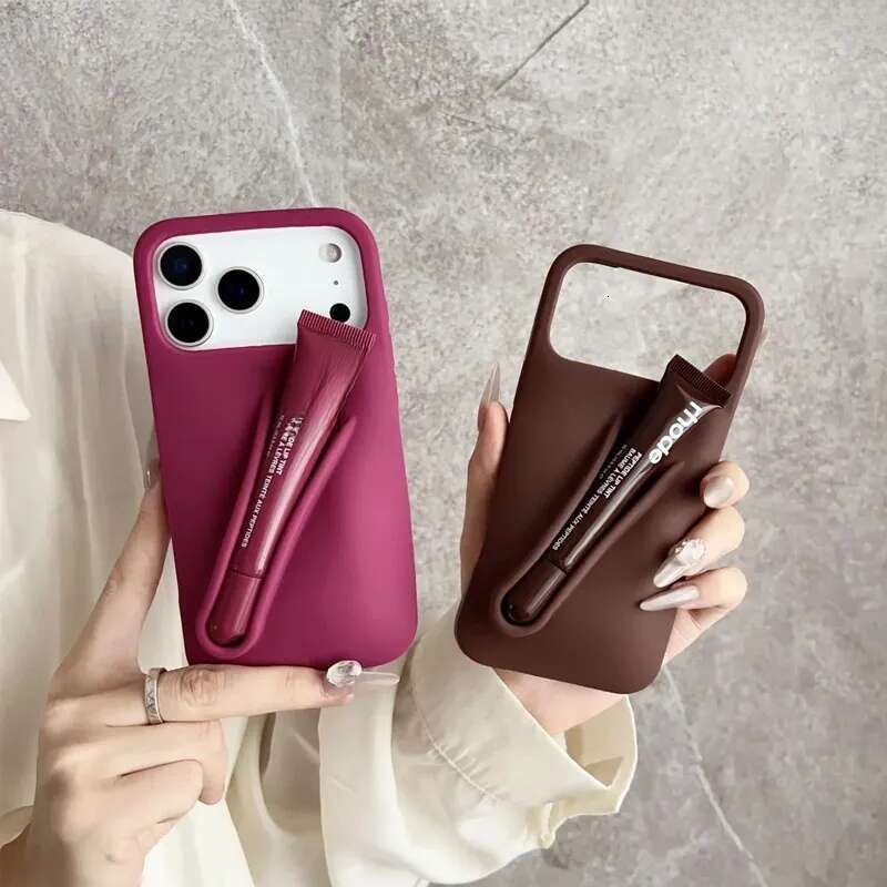 pro max phone designer Portable Gloss Lipstick Lip Balm Make-Up Phone Case for iPhone 17 16 15 14 13 ProMax Cover Silicone Soft iphone case s1