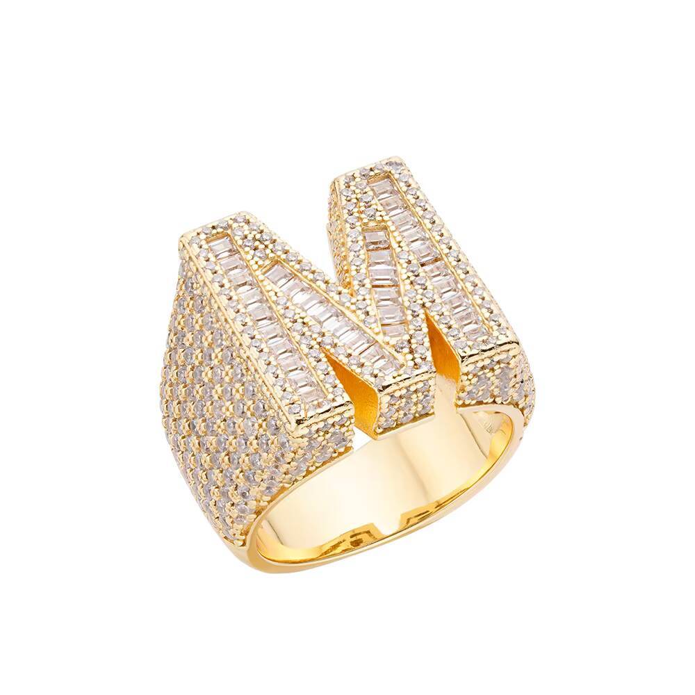 925 Sterling Silver Gold Plated Vvs Moissanite CZ Diamond Ring Iced Out Baguette Cut Hip Hop Ring Men Women