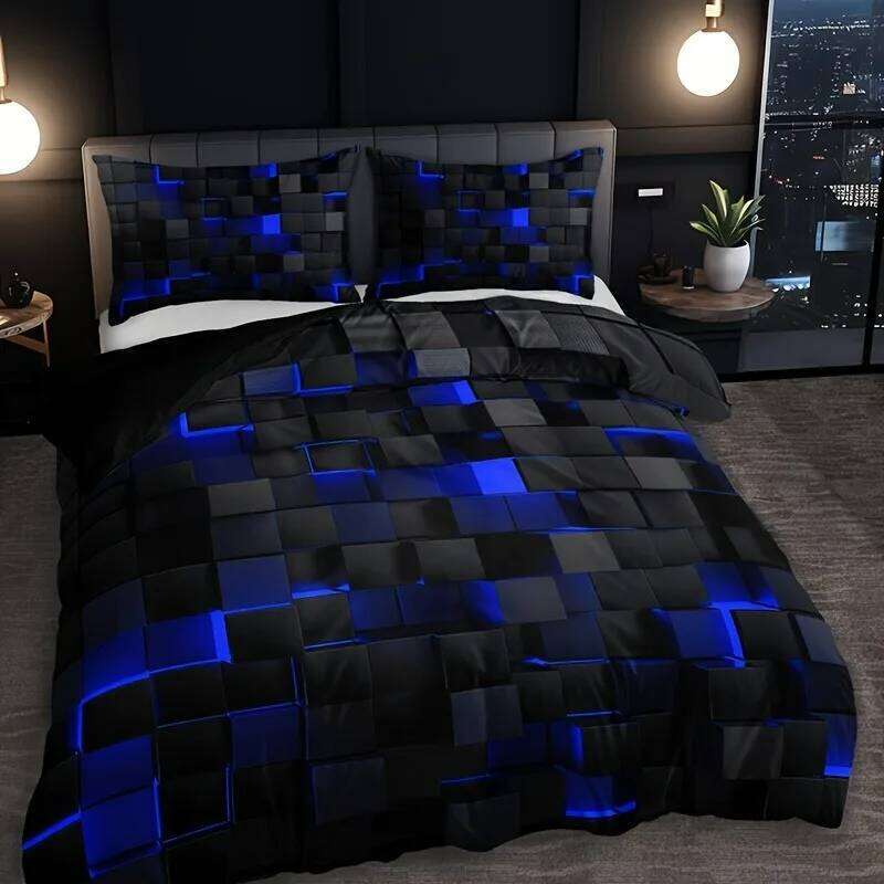 3pcs Cool Technology Digital Printing Material Quilt Cover Set Seasons Product, Red And Blue, Four SizesTwin, Full, Queen, Y260124