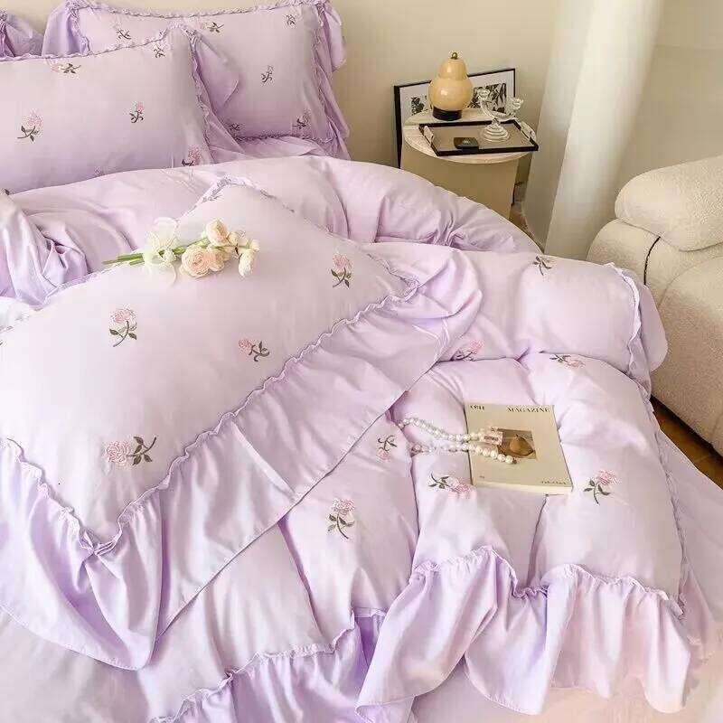 French Princess Bedding Sets Hepburn Style Bow Quilt Romantic Bedclothes Decor Woman Girls Bedroom Duvet Cover 4pcs Y260124
