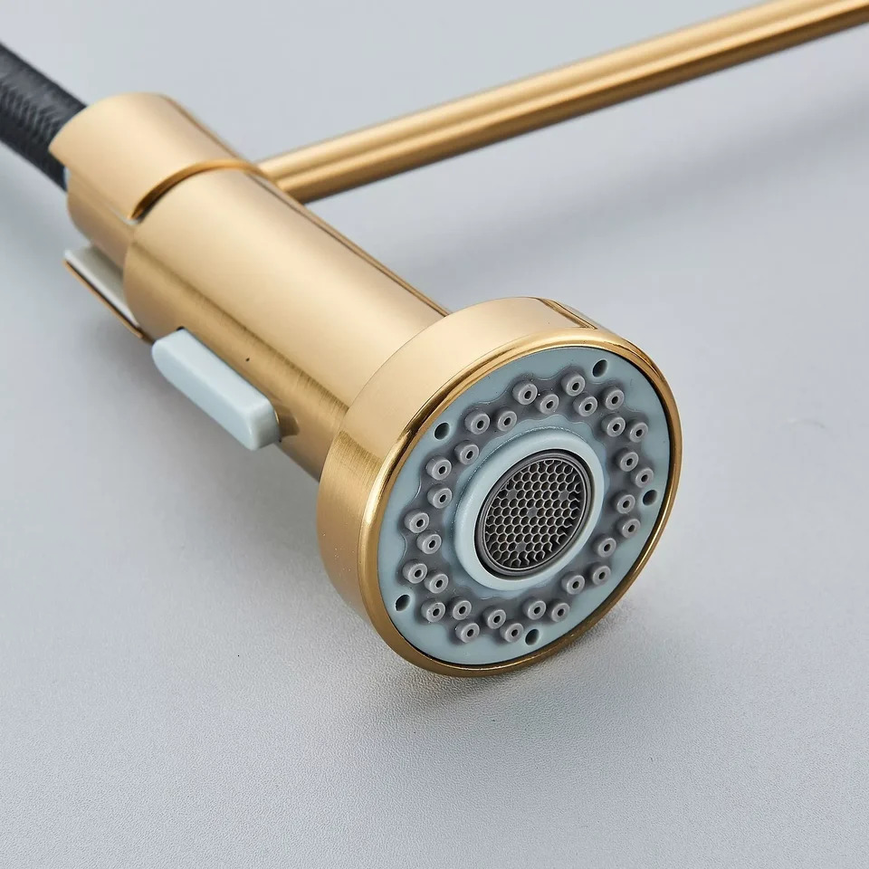 Brushed Gold Kitchen Sink Faucet One Handle Spring and Cold Water Tap Deck Mounted Bathroom Crane 260122
