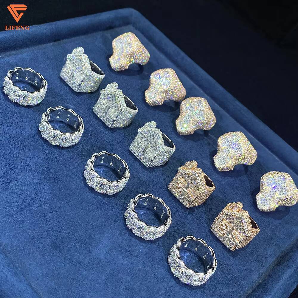 Lifeng Jewelry Moissanite Cross Ring Fashion Custom Hip Hop 925 Silver Ring Iced Out Men Diamond Ring