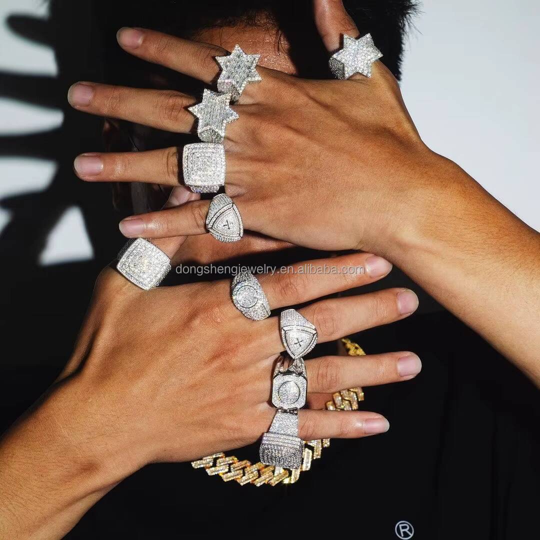 High Quality Hot Sale Hip Hop Fashion Jewelry 925 Silver Full Ice Out Us Dollar Symbol VVS Moissanite Mens Ring