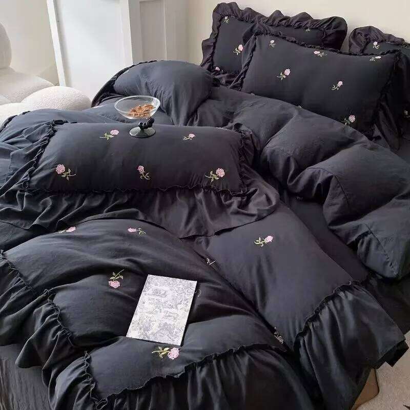 French Princess Bedding Sets Hepburn Style Bow Quilt Romantic Bedclothes Decor Woman Girls Bedroom Duvet Cover 4pcs Y260124