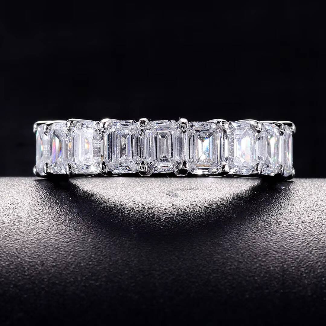 White Gold Platinum Plated 18k Gold Luxury Edition Emerald Cut Cultured Diamonds 9-Piece Ring Women Lab Diamond