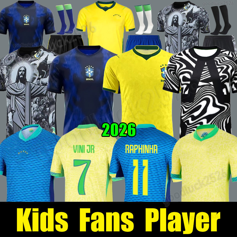 2026 World Cup Brazil soccer jerseys Camiseta de futbol PAQUETA RAPHINHA 26 27 football shirt maillots VINI JR 2024 brasil RICHARLISON men kids NEYMAR JR Uniforms