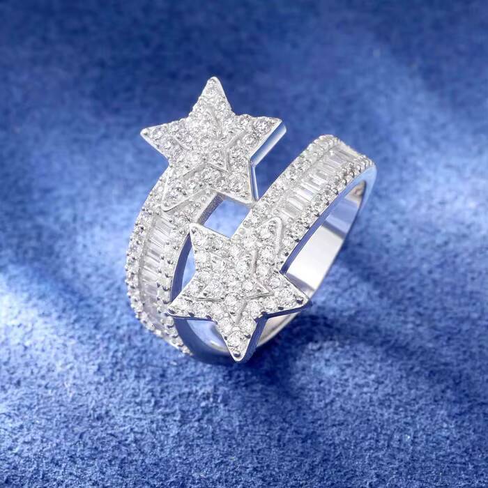 Baguette Jewelry Hot Style Hip Hop Fine Jewelry Round Cut Ring Ice Out 925 Silver moissanite Custom Star Ring