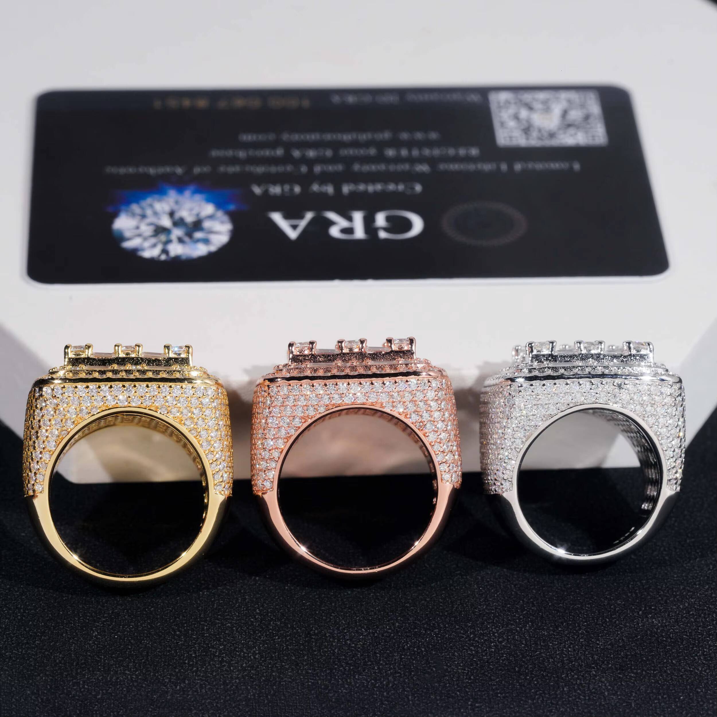 RTS Rapper Iced Out Jewelry European American Style Hip Hop Custom 925 Silver VVS Baguette Moissanite Diamond Ring for Men