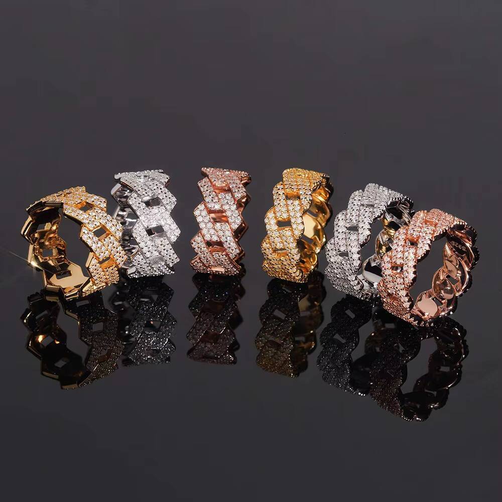 Hip Hop Men 925 Silver Platinum Plated Rose Gold Cuban Ring Iced Out VVS Moissanite GRA Certified Moissanite Jewelry