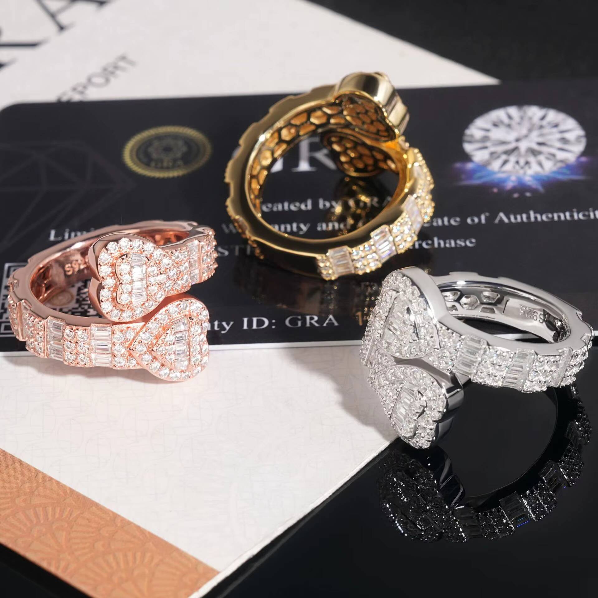 Diamond Jewelrys European American Hip-Hop Full Inlaid 925 Silver Moissanite Cluster Ring Prong Set Rose Gold Plated New