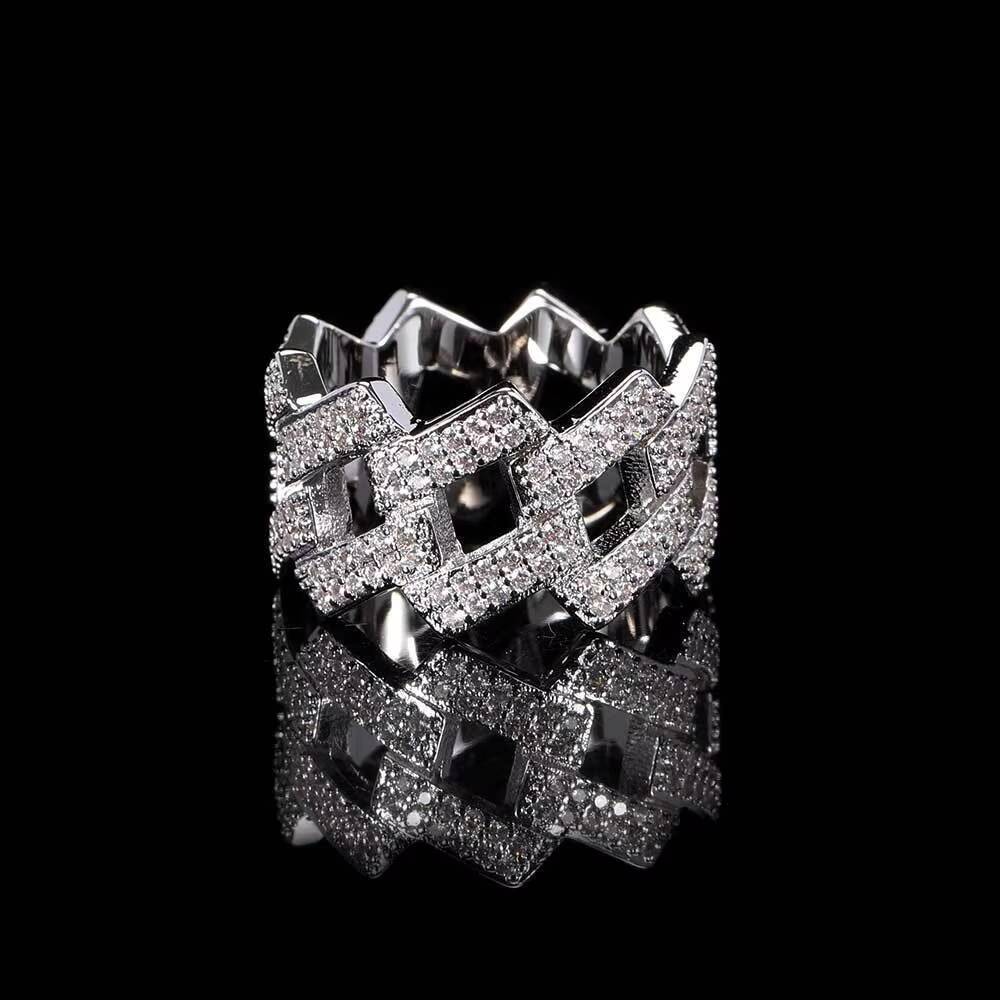 Roise European American Hip-hop 14mm Stainless Steel Genuine Gold Plating Cuban Inlaid Trendy Unisex Exhibition Ring