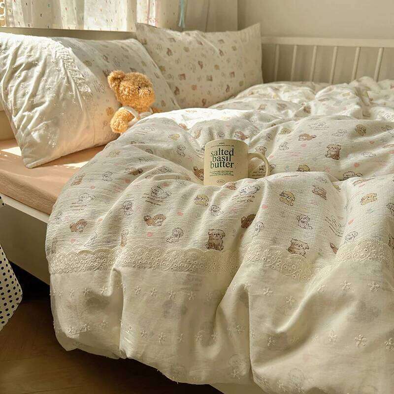 2025 New Class A double gauze bed four-piece of girly heart lace sheets and quilt cover dormitory three-piece set Y260124
