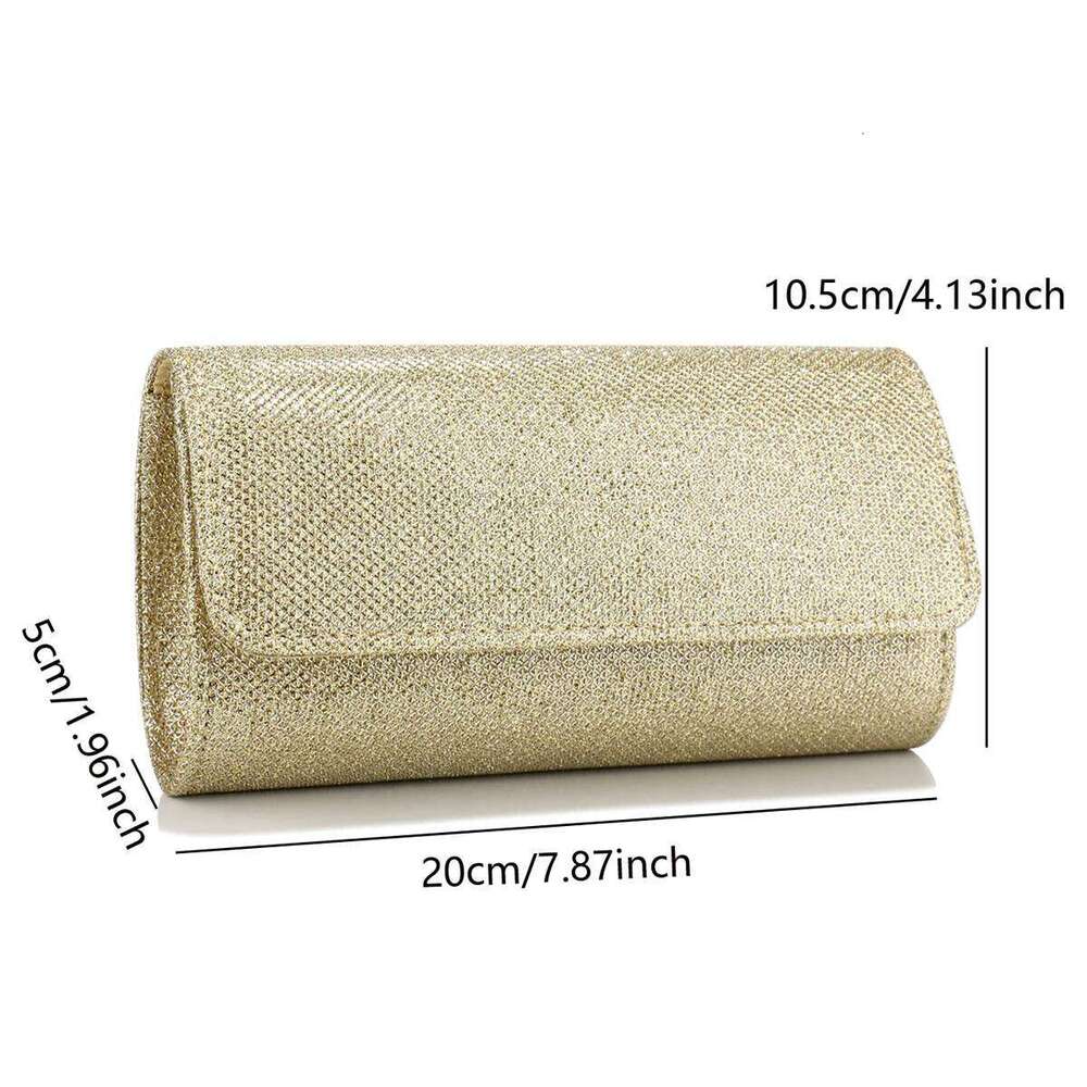 Casual Women Evening Golden Chain Metal Clutch Bags Small Envelope Design Cover Handbags Purse Glitter