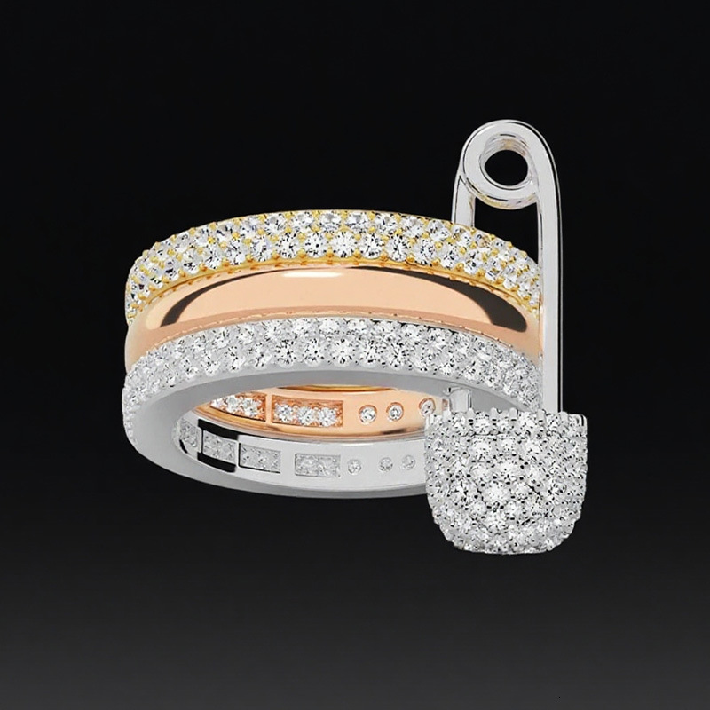 luxury jewelry designer apmmonaco ring for woman engagement Light Luxury Pin RingPersonalized and Elegant Three-Ring Zirconia Diamond Index Finger Ring Womens 26s