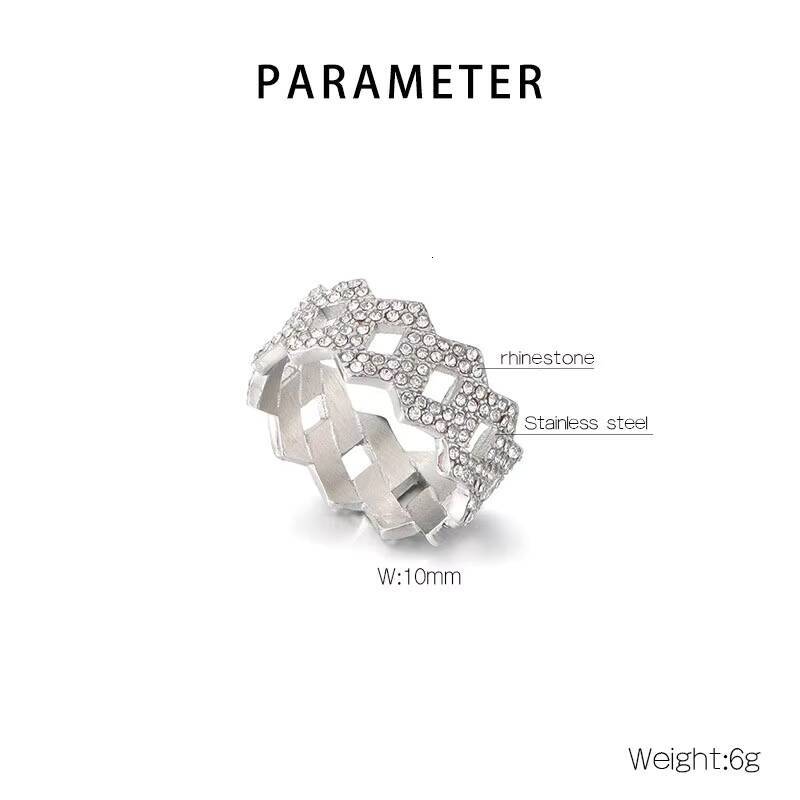Fashionable 10mm Hip Hop Zircon Stainless Cuban Link Chain Ring Micro Inlaid Cz Jewelry Striking Moissanite Gemstone Steel Ring