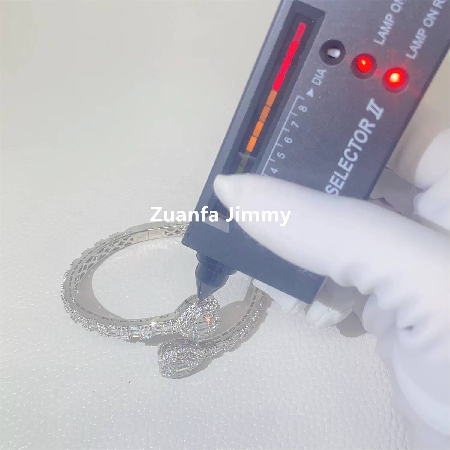 Pass Diamond Tester Moissanite Hip Hop Jewelry 925 Sterling Silver White Gold Plated Heart Baguette Moissanite Bangle Bracelet