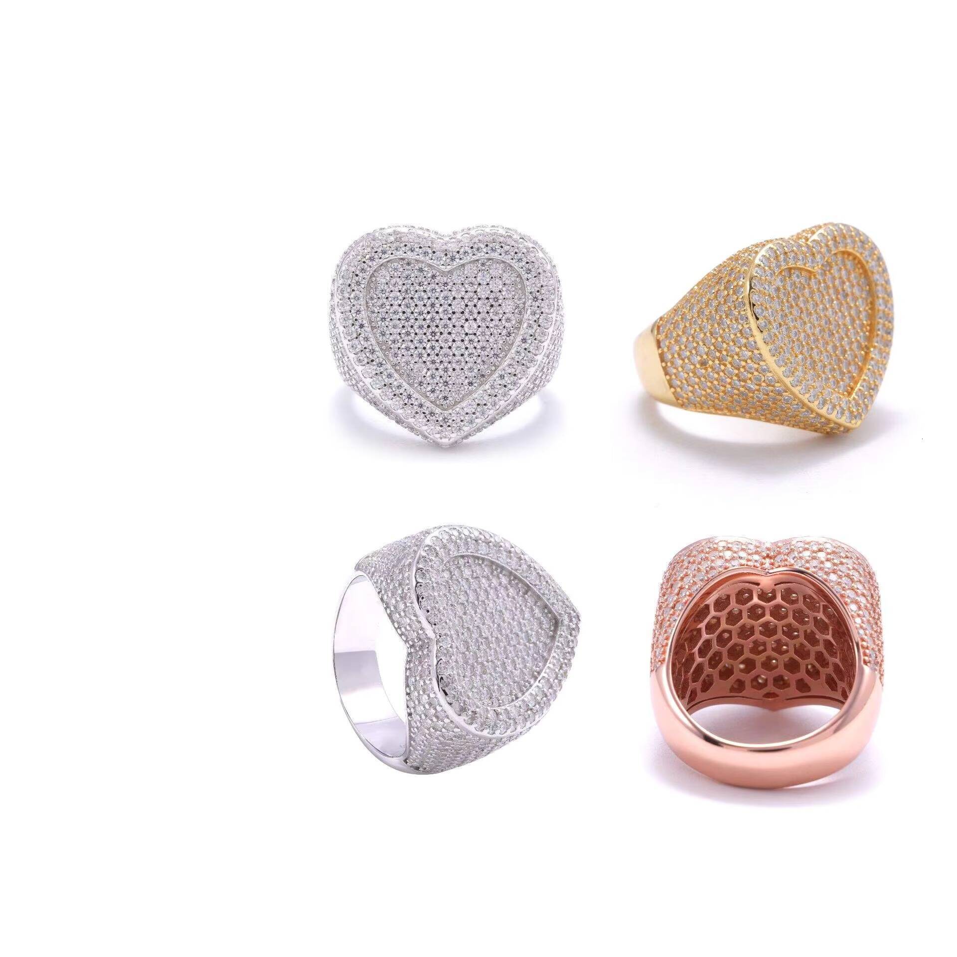 Hip hop jewellery moissanite iced heart ring luxury pav diamond style bold statement unisex hip hop jewellery ring