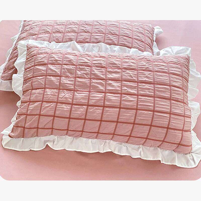 WOSTAR Pink pinch pleat duvet couple 2 people luxury double bed bedding four-piece set 220x240 quilt cover queen king size Y260124