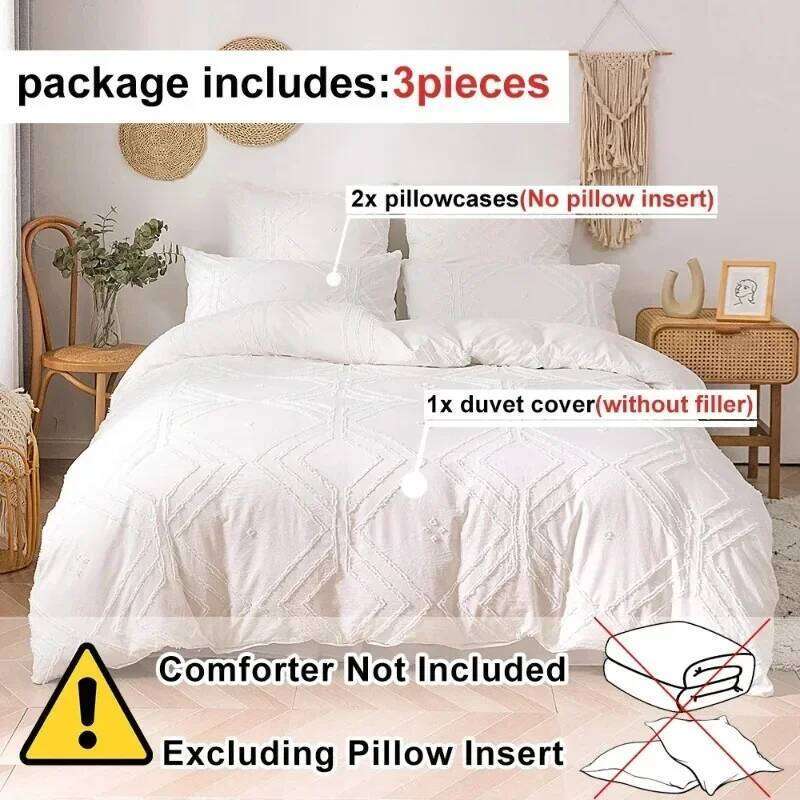 3pcs/set Lightweight Down Bedding Khaki Tufted Duvet Line Comforter Cover Geometric Bed Set for All Season Y260124