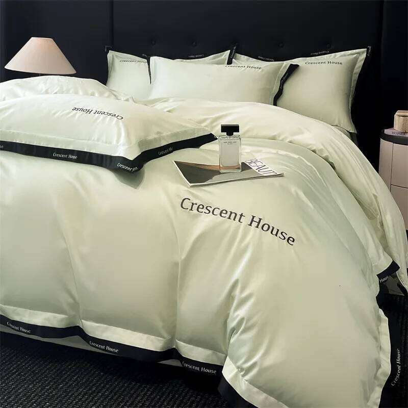 2025 spring and summer new light luxury fashion embroidery washed ice silk four-piece set simple solid color high-end bed sheet Y260124