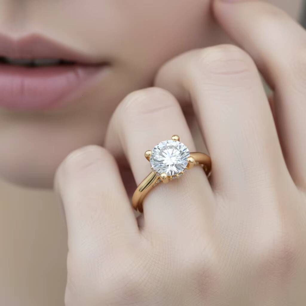 15ct Radiant Cut Lab Grown Diamond Engagement Ring with Hidden Halo Solitaire Setting 14k Gold Cut Whisper Thin