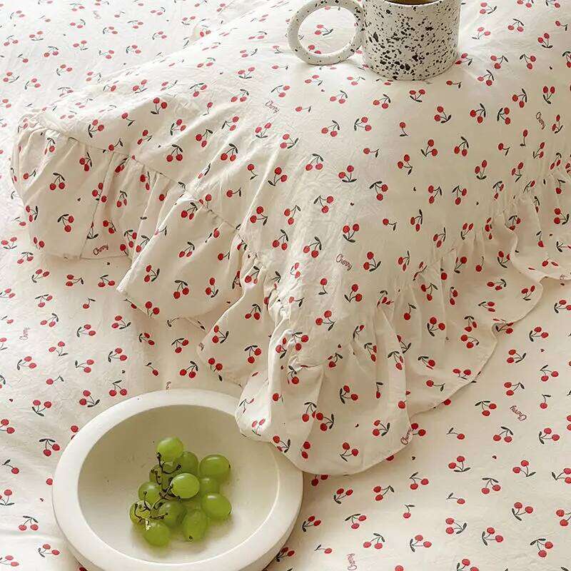 Ins Girl Bedding Heart Cherry Duvet With Double Layer Yann Pink Four PIECE Set Simple Washing Cotton Bed Sheet Y260124