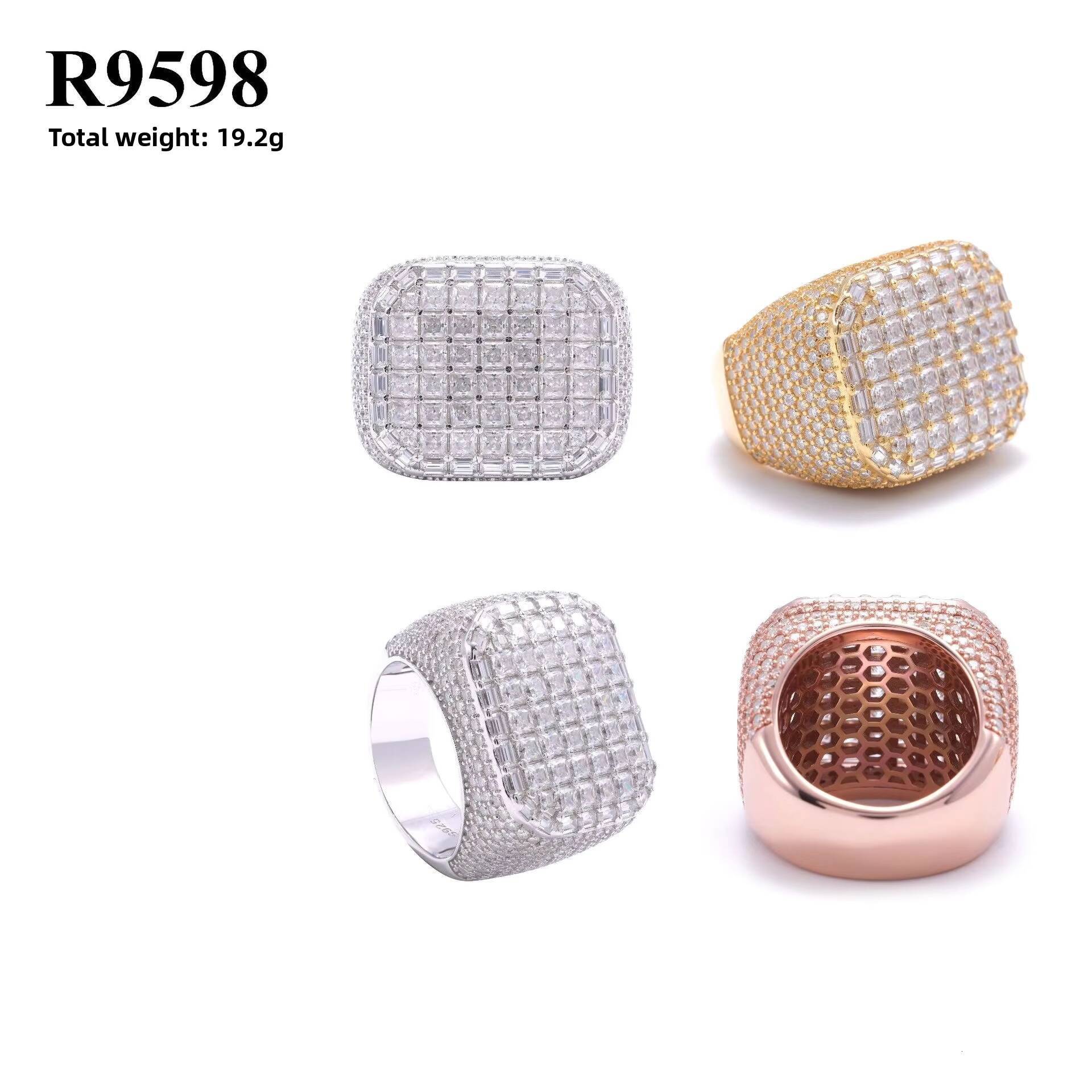 Hot Selling Hip Hop Gold Plated 925 Sterling Silver Fire Jewelry VVS Baguette Iced Out Bling Moissanite Ring for Men