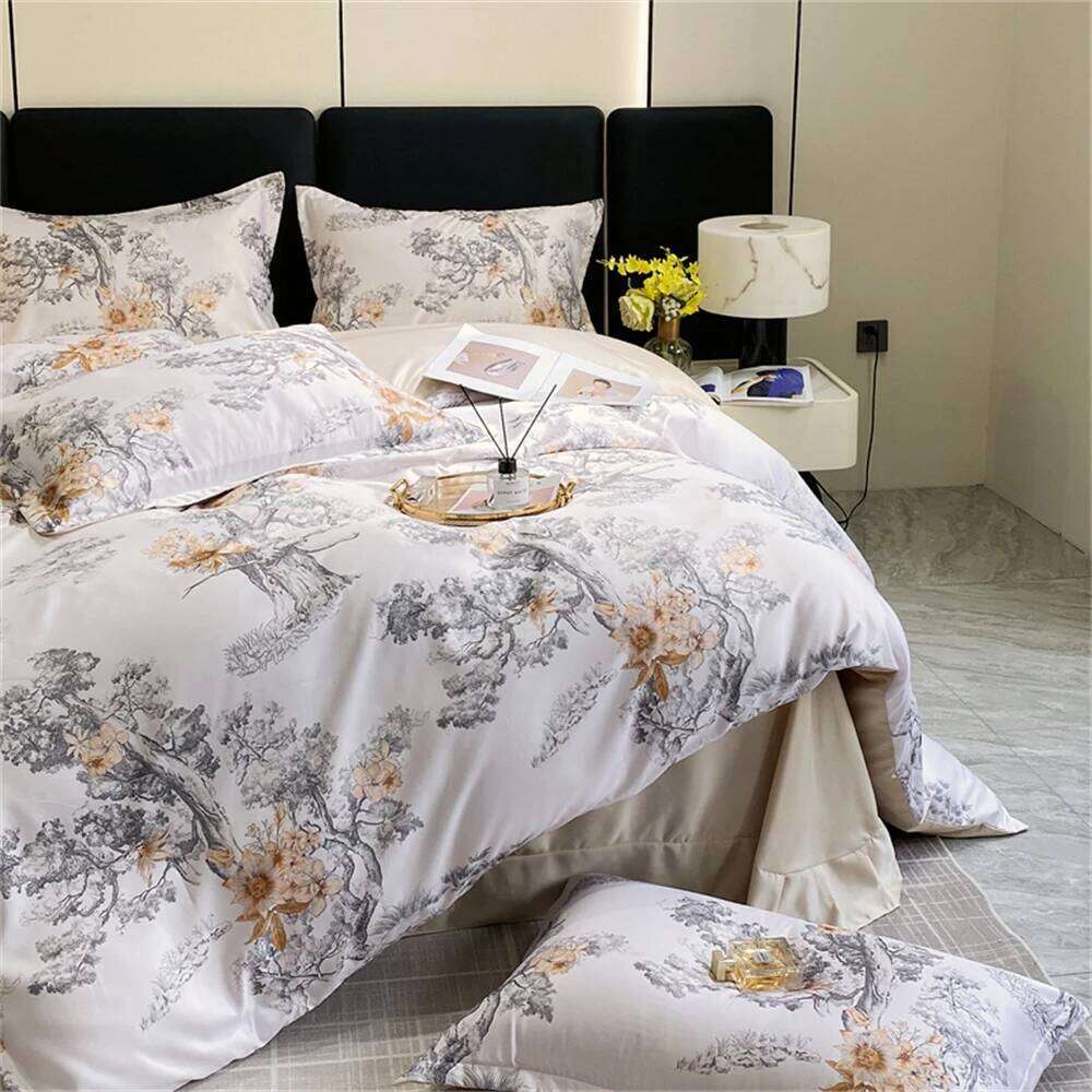 Luxury Lightweight Summer Washed Four Piece Washing True Silk Sheet Bed Cover Bedding Set Quilt Covers Comfortable Y260124
