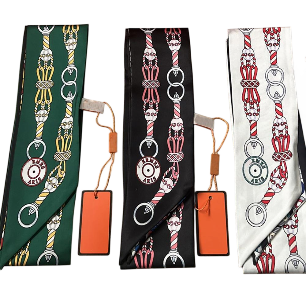 Designer Twill Scarf luxury designer women's fashionable striped horizontal handbag scarf, tie, hair ties, silk material wrapped edge Size: 5*90cm 666