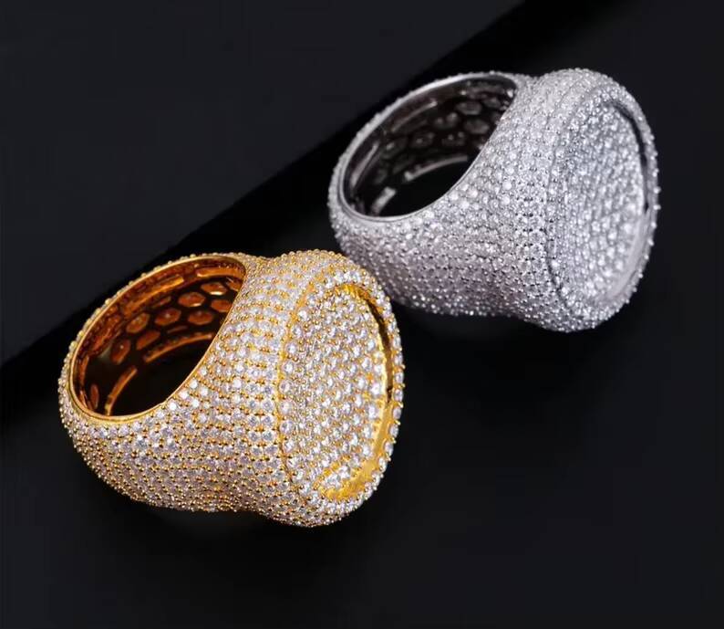 Iced Out Hip Hop Diamond Rings VVS Round Brilliant Cut Moissanite 925 Silver Rings Pass Diamond Tester Ring