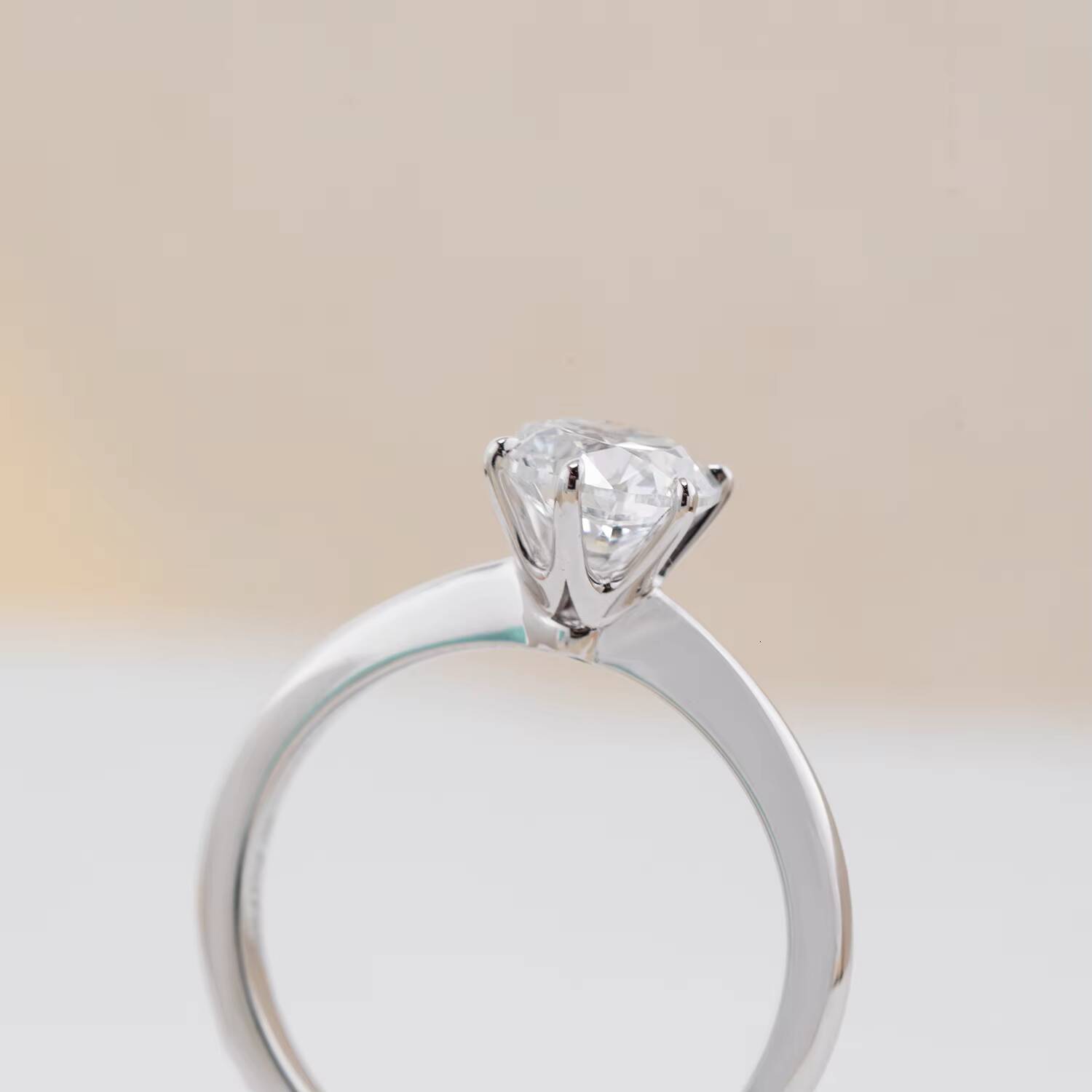 SolenTenth Lab Diamond Ring Real Gold Lab Grown Diamond Ring Round Shape Six-claw Lab Created Diamond Ring