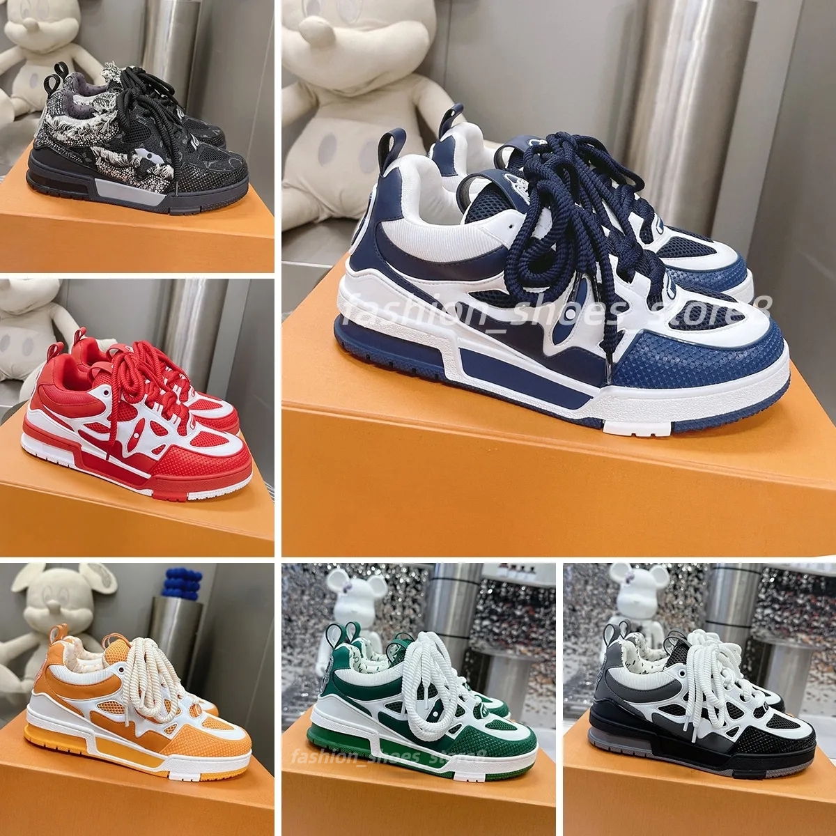 Skate Series Sneakers Designer luxury Men Women Casual Shoes Top quality Calfskin Platform Trainers Genuine Leather Fashion Abloh Overlays Sneaker Size 35-46